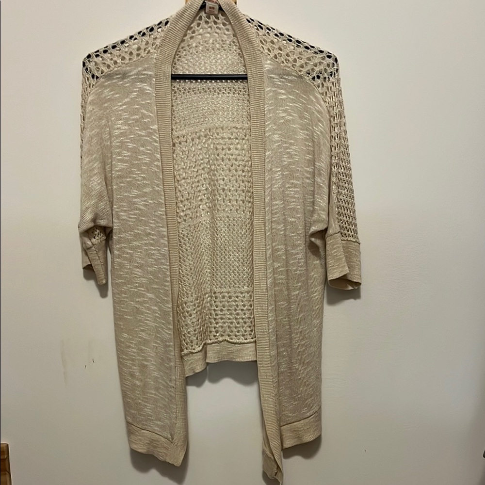 Cream Open-Knit Cardigan Short Sleeve